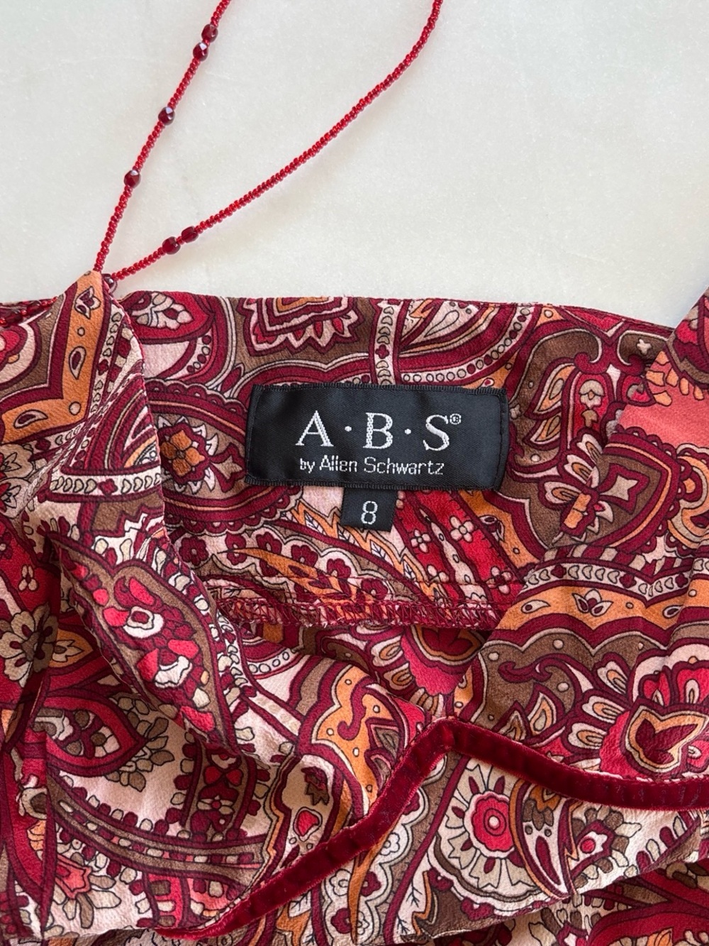 ABS Allen Schwartz Vintage Y2K Paisley Asymmetric Handkerchief Hem Midi Dress 8 - Picture 7 of 8